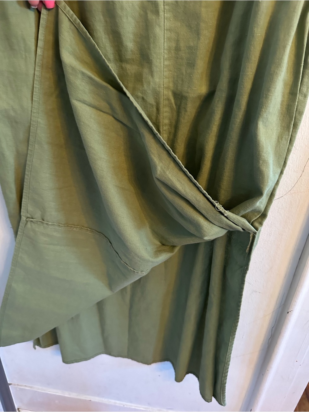 White Stag Linen Blend Olive Green Maxi Dress Large Cottagecore Lagenlook Boho - Picture 7 of 7